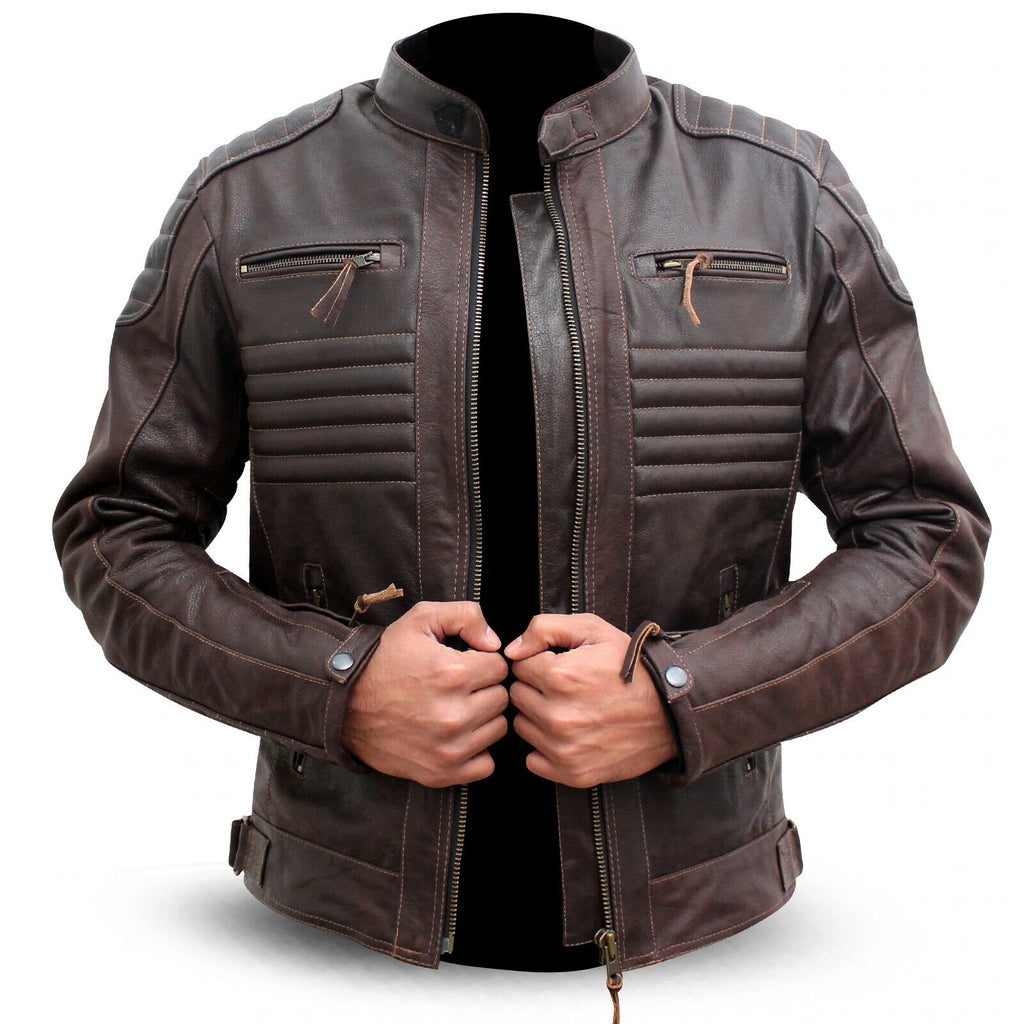 Brown Motorcycle Leather Jacket Motorbike Genuine Biker CE Armour Fashion Jacket