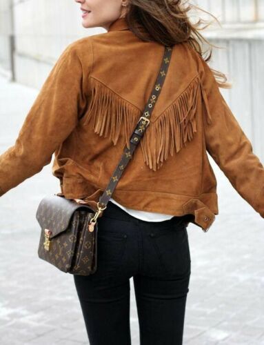 Women Western Wear Suede Leather Brown Fringe Native American Jacket, Coat