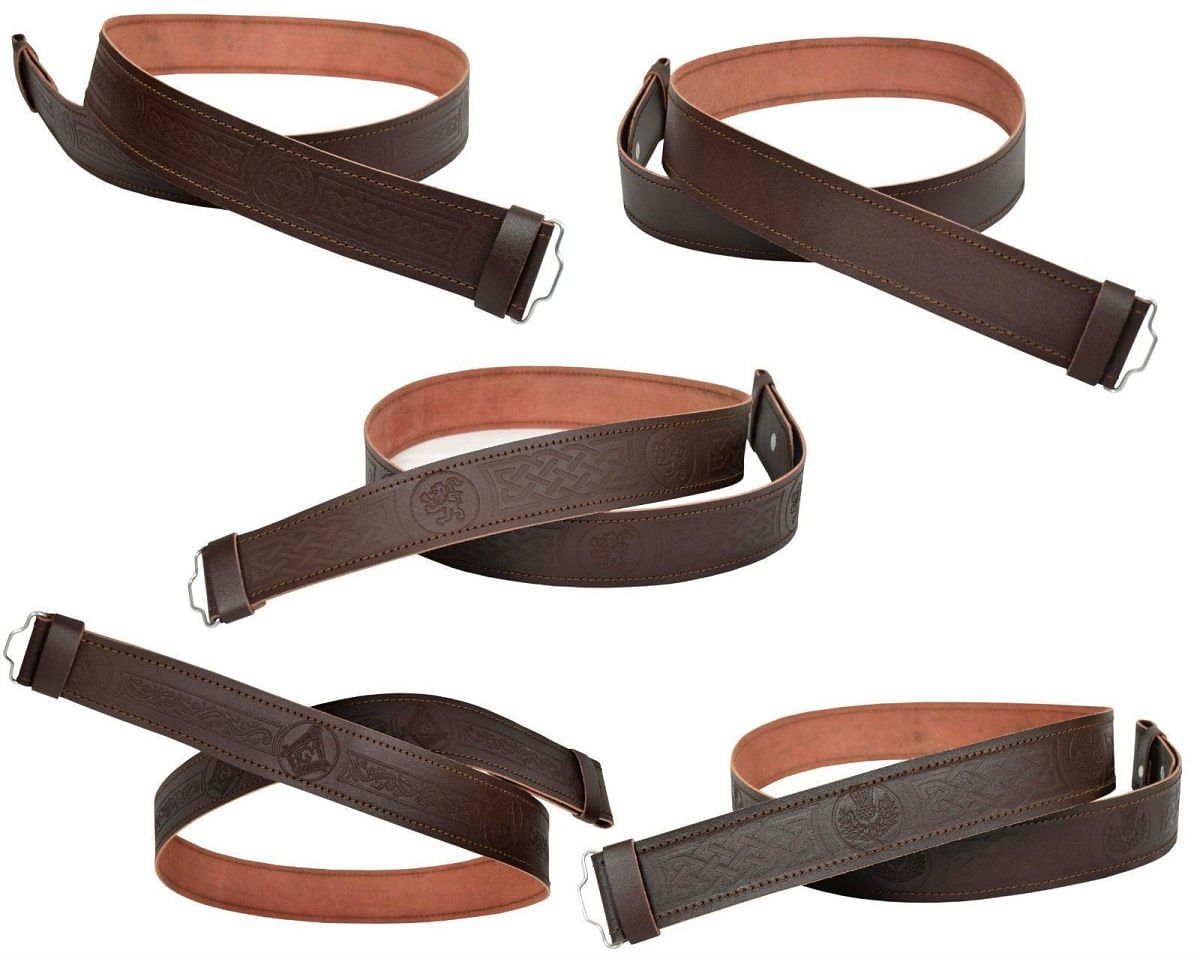 Scottish Brown Leather Belt Masonic,Thistle,Lion Rampart, Celtic & Plain Kilt Belts - #Kilts Boutique#