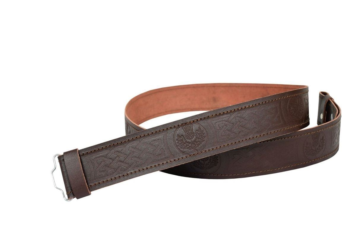 Scottish Brown Leather Belt Masonic,Thistle,Lion Rampart, Celtic & Plain Kilt Belts - #Kilts Boutique#
