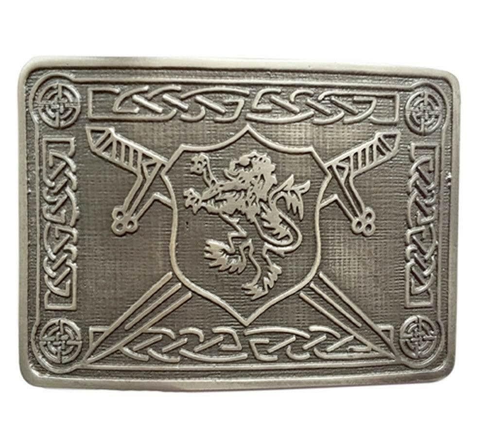 Scottish Highland Black Leather Plain Kilt Belt With Antique Rampant Lion Buckle - #Kilts Boutique#