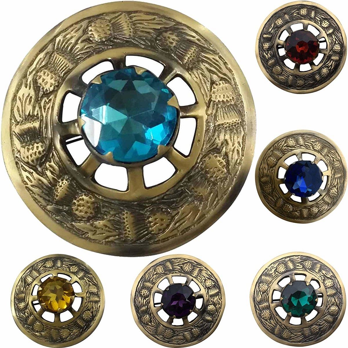 Scottish Highland Kilt Fly Plaid Brooch Thistle Design Antique Finish 3" - #Kilts Boutique#