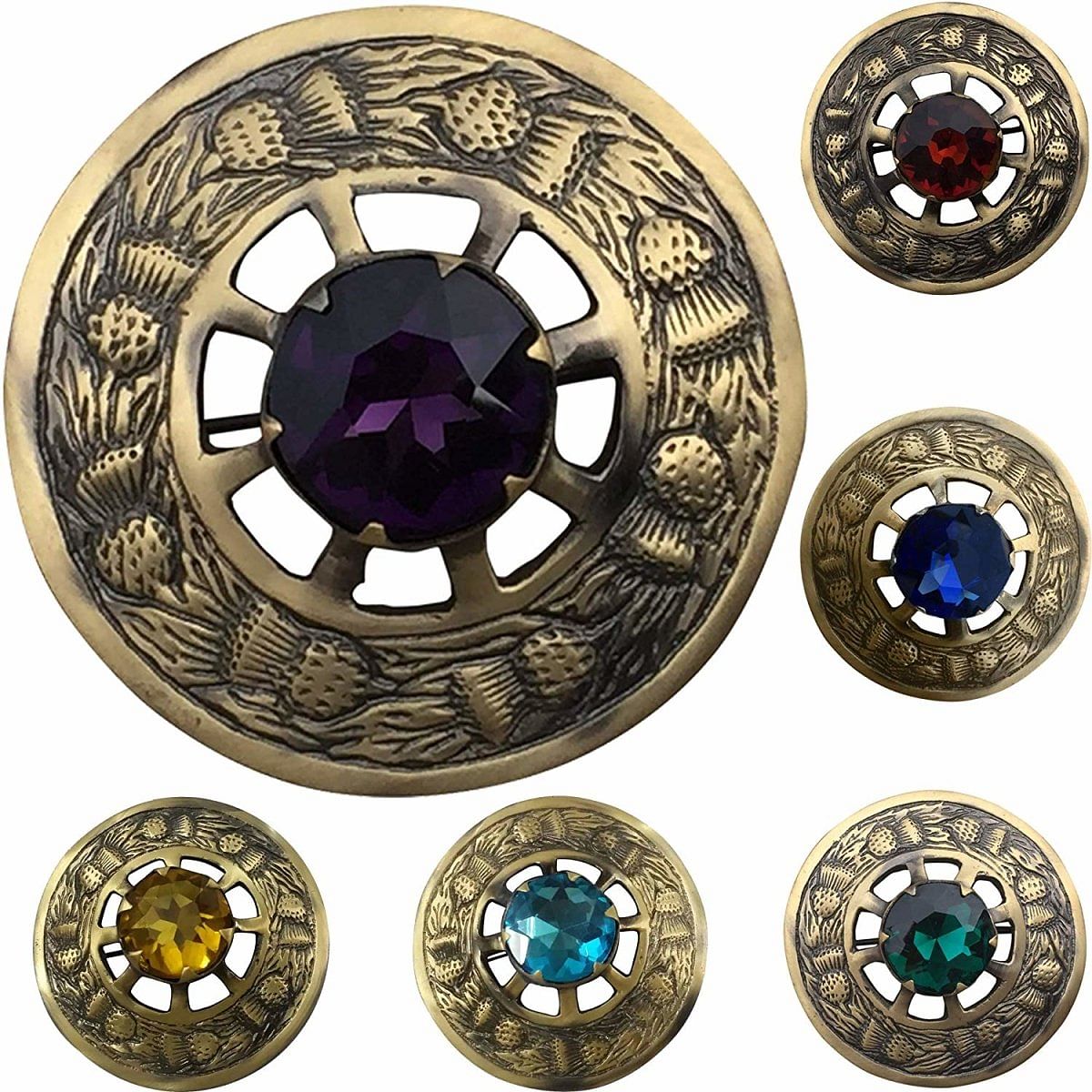 Scottish Highland Kilt Fly Plaid Brooch Thistle Design Antique Finish 3" - #Kilts Boutique#