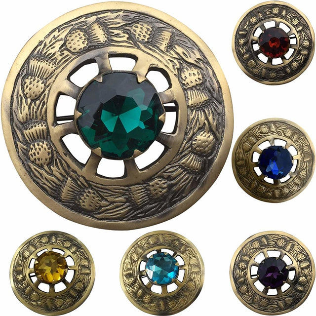 Scottish Highland Kilt Fly Plaid Brooch Thistle Design Antique Finish 3" - #Kilts Boutique#