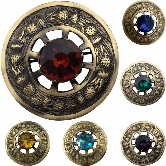 Scottish Highland Kilt Fly Plaid Brooch Thistle Design Antique Finish 3" - #Kilts Boutique#