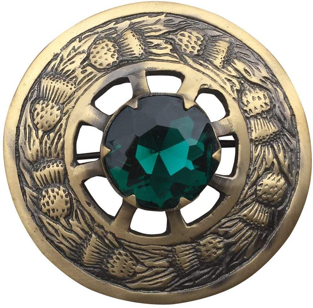 Scottish Highland Kilt Fly Plaid Brooch Thistle Design Antique Finish 3" - #Kilts Boutique#