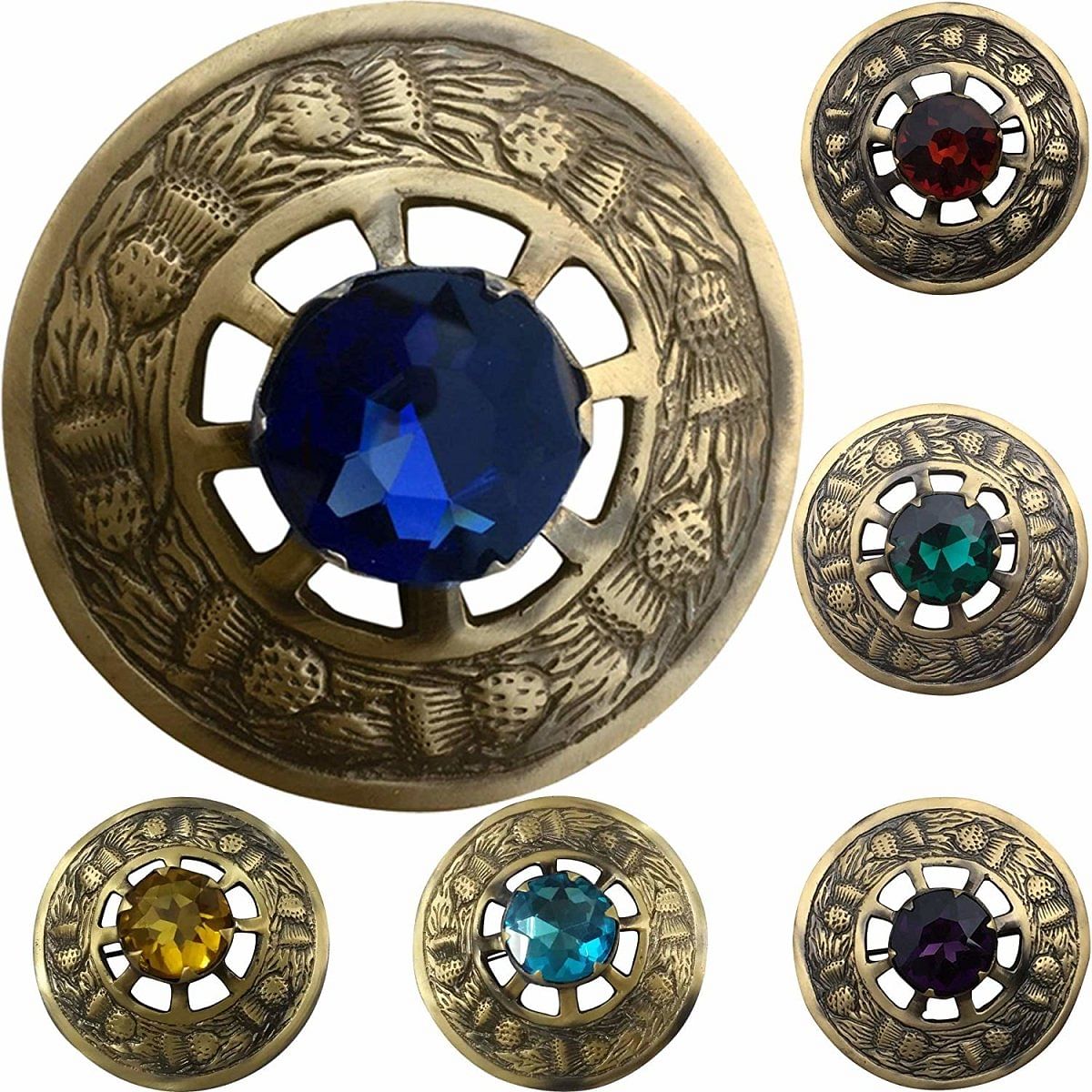 Scottish Highland Kilt Fly Plaid Brooch Thistle Design Antique Finish 3" - #Kilts Boutique#