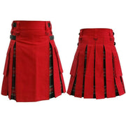 Scottish Hybrid Red & Black Stewart Tartan Kilt Men Utility Kilt - #Kilts Boutique#