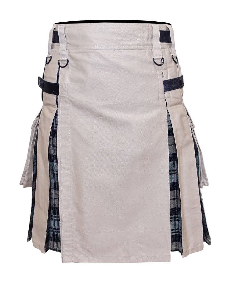 Scottish Men 100% Cotton Fashion Beige & Black Watch Weathered Tartan Hybrid Kilt Men - #Kilts Boutique#