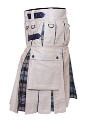 Scottish Men 100% Cotton Fashion Beige & Black Watch Weathered Tartan Hybrid Kilt Men - #Kilts Boutique#