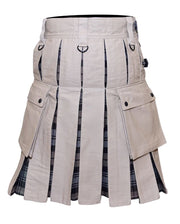 Scottish Men 100% Cotton Fashion Beige & Black Watch Weathered Tartan Hybrid Kilt Men - #Kilts Boutique#