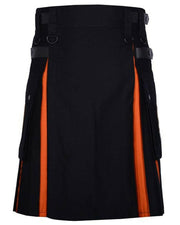 Scottish Men 100% Cotton Fashion Black & Orange Hybrid Kilt Men - #Kilts Boutique#