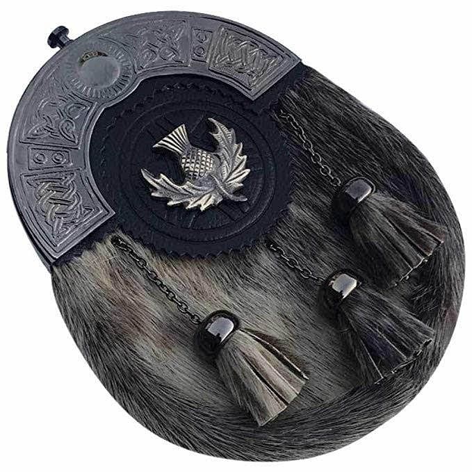 Scottish Men Full Dress Kilt Sporrans Thistle Badge Antique Finish - #Kilts Boutique#