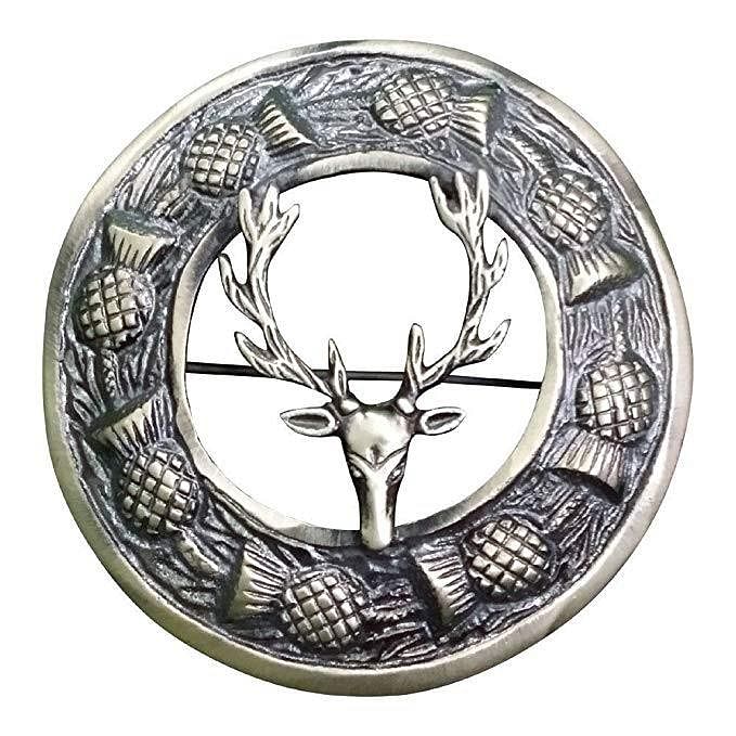 Scottish Men Kilt Antique Sporran Badge Style Stag Head Kilt Pin Buckle Fly Plaid Brooch - #Kilts Boutique#
