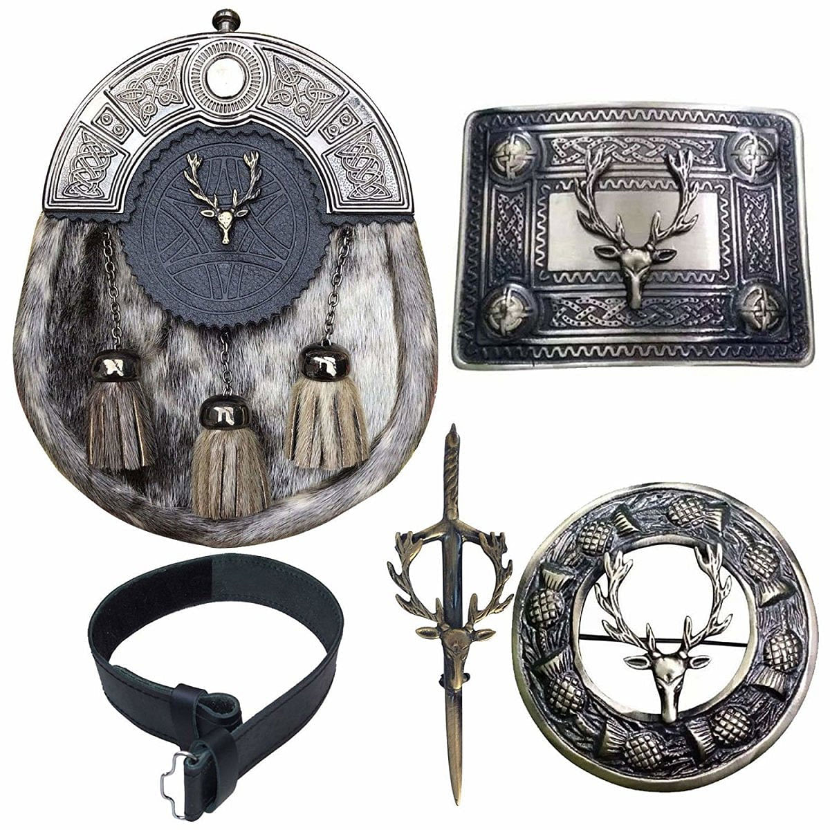 Scottish Men Kilt Antique Sporran Badge Style Stag Head Kilt Pin Buckle Fly Plaid Brooch - #Kilts Boutique#