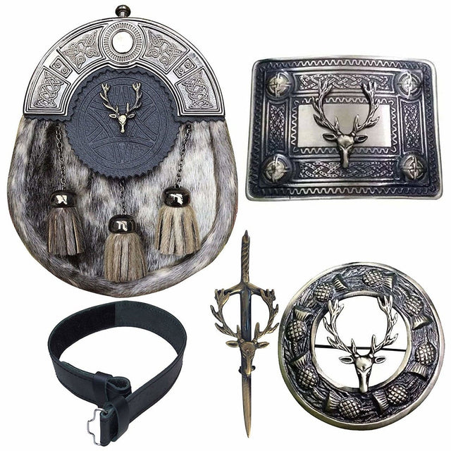 Scottish Men Kilt Antique Sporran Badge Style Stag Head Kilt Pin Buckle Fly Plaid Brooch - #Kilts Boutique#
