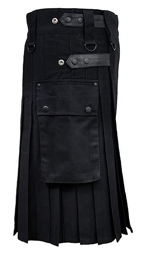 Scottish Men Utility Kilt Black Utility Kilt Leather Straps Fashion Active Sport Kilt - #Kilts Boutique#