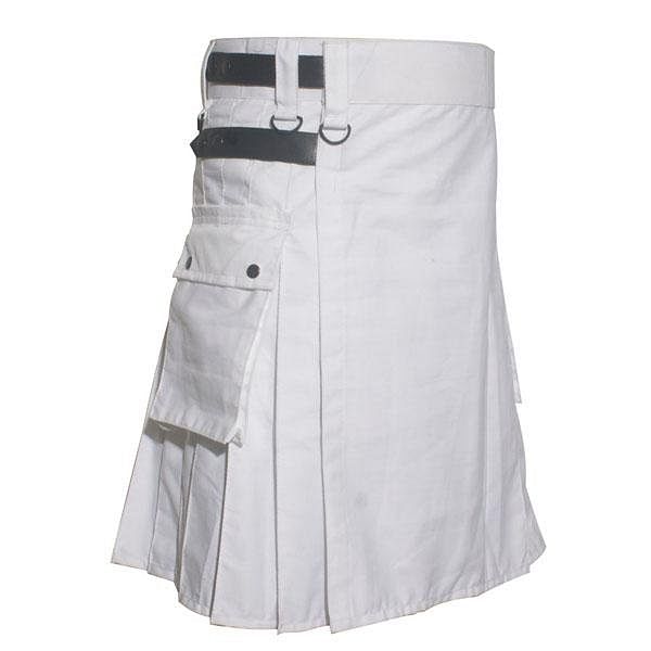 Scottish Men Utility Kilt White Utility Kilt Leather Straps Fashion Active Sport Kilt - #Kilts Boutique#
