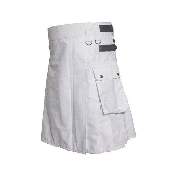 Scottish Men Utility Kilt White Utility Kilt Leather Straps Fashion Active Sport Kilt - #Kilts Boutique#