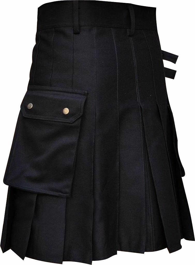 Scottish Men's Black Utility Kilt Black 16oz Cotton Drill Fabric Wedding Kilt - #Kilts Boutique#