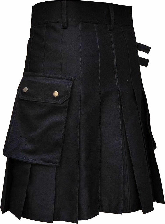 Boys Kids Black Cotton Utility Pleated Kilt