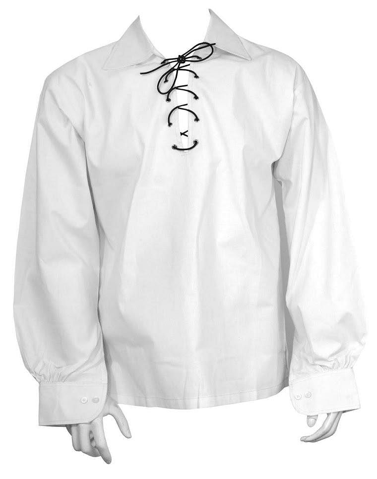 Scottish Men's Kilt Jacobite Ghillie Pure White Shirt with Leather Cord - #Kilts Boutique#
