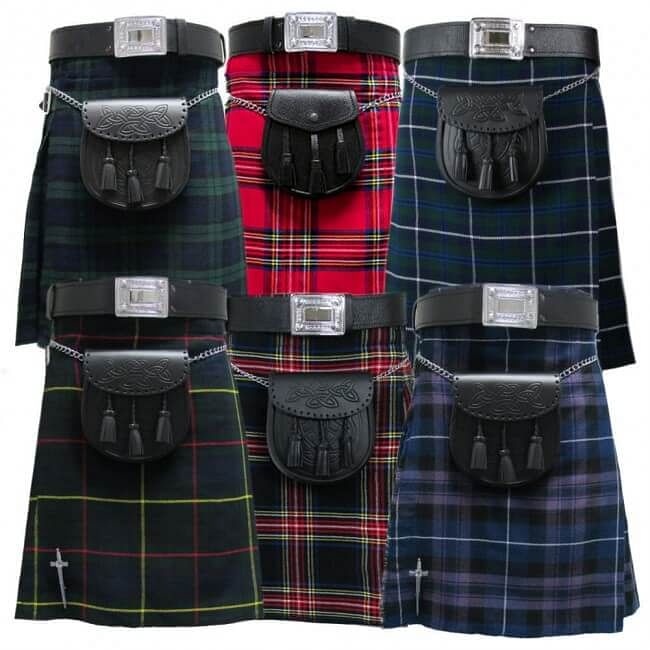 Scottish Men's Kilt Set Sporran, Chain, Belt, Buckle, Pin Traditional