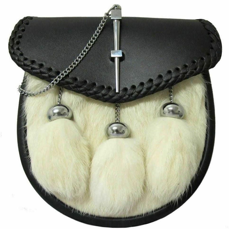 Scottish Men's Kilt White Rabbit fur Pin-Lock Semi-Dress Sporran Pin Closure - #Kilts Boutique#