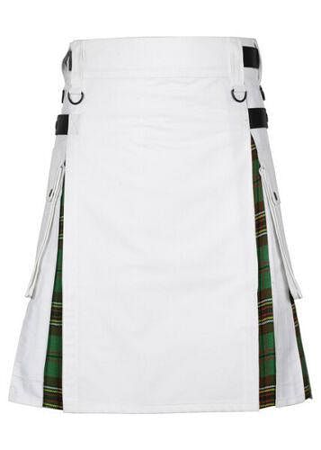 Scottish Men's White Cotton Utility Hybrid Kilt - Tara Murphy - #Kilts Boutique#