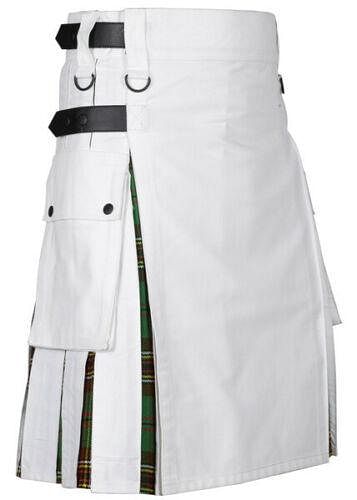 Scottish Men's White Cotton Utility Hybrid Kilt - Tara Murphy - #Kilts Boutique#