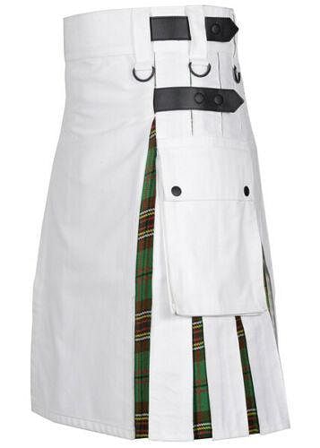 Scottish Men's White Cotton Utility Hybrid Kilt - Tara Murphy - #Kilts Boutique#