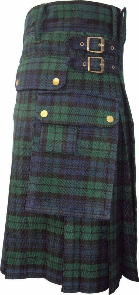 Scottish Modern Black Watch Tartan Utility Fashion Pocket Active Men Kilt - #Kilts Boutique#