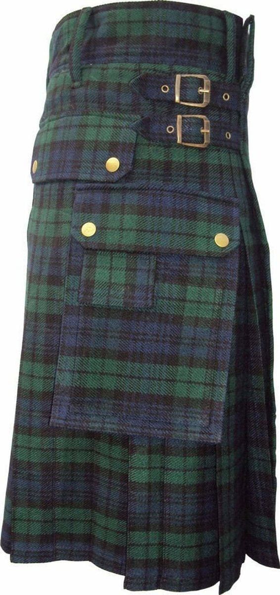 Scottish Modern Black Watch Tartan Utility Fashion Pocket Active Men Kilt - #Kilts Boutique#