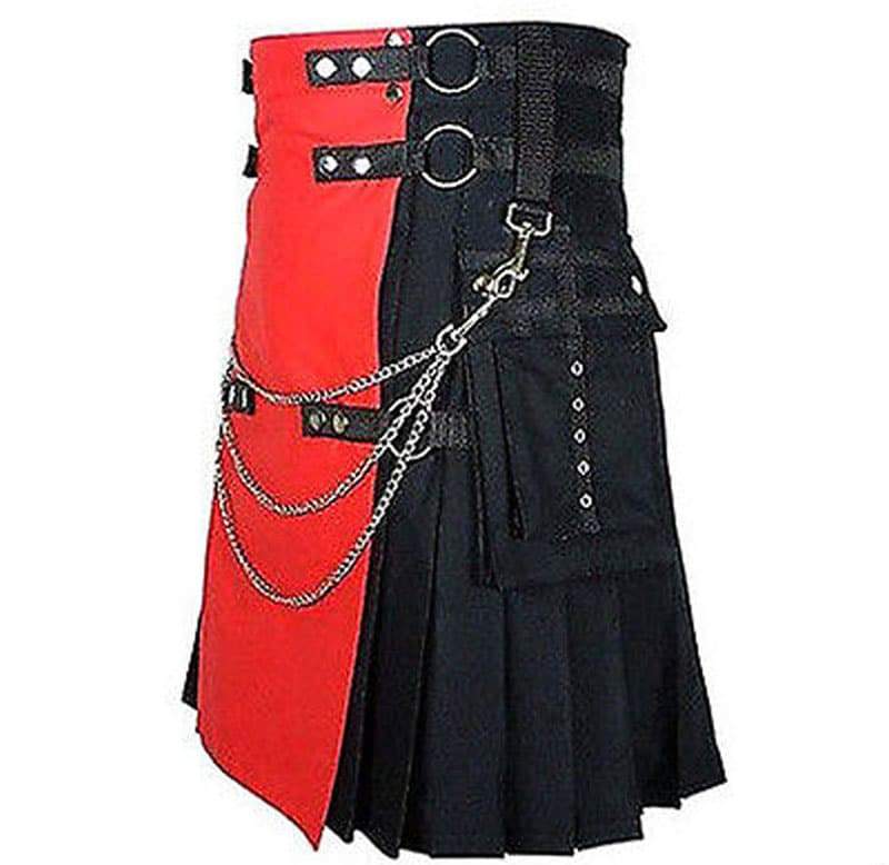Scottish Red & Black Fashion Kilt Detachable Apron Flap pockets Formal and Casual Occasions - #Kilts Boutique#