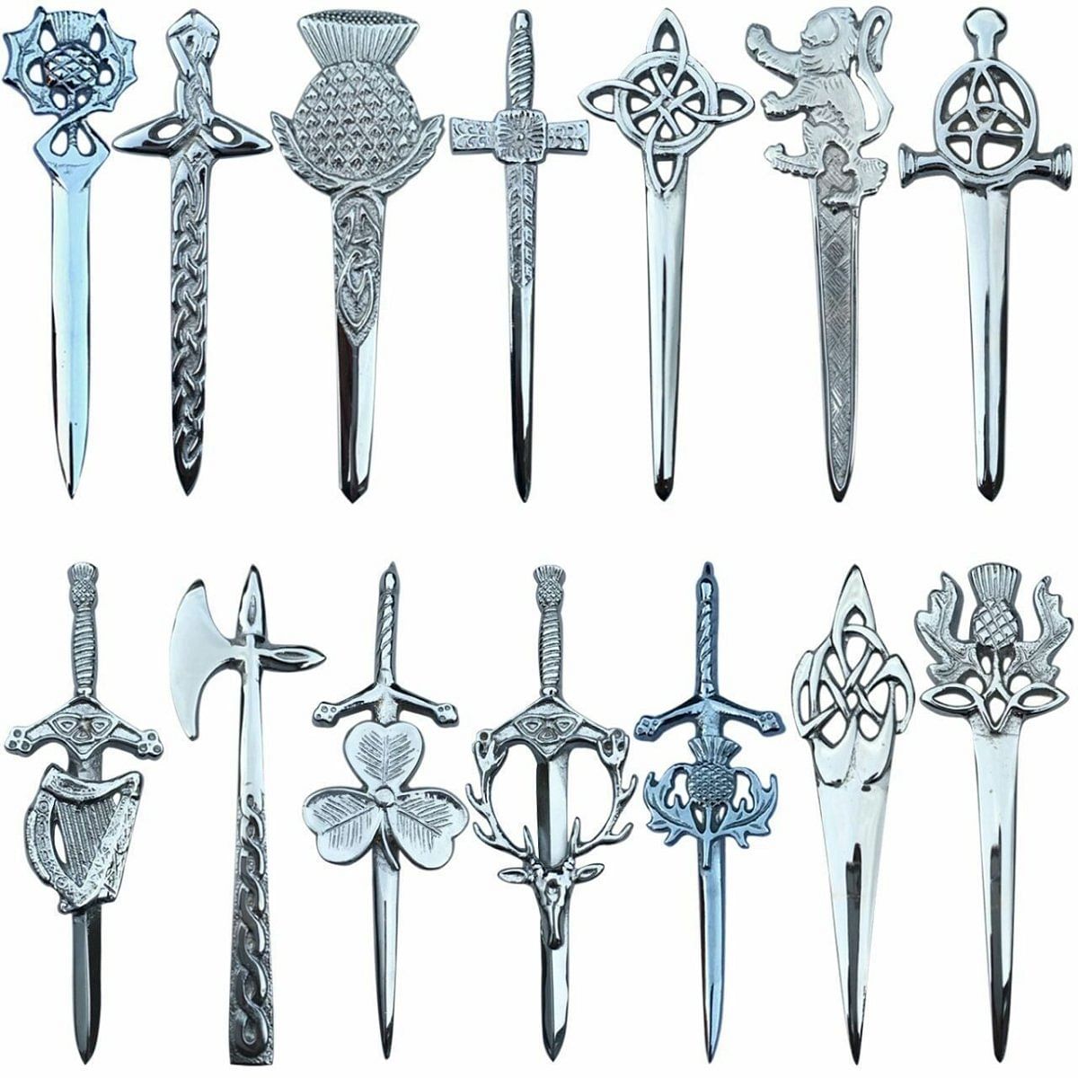 Scottish Thistle Kilt Pins Various Design Chrome Finish 4" Kilts Pin Celtic Knot - #Kilts Boutique#