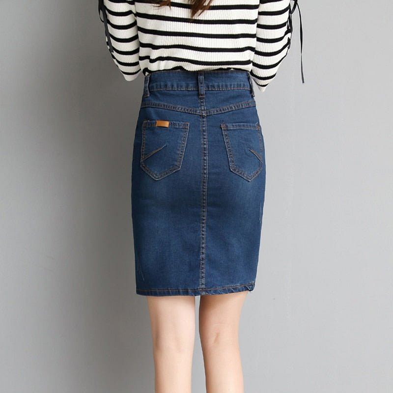 Skirt Denim Bodycon With Stretchy Midi Skirt Jeans High Waist Pencil Skirts Women - #Kilts Boutique#