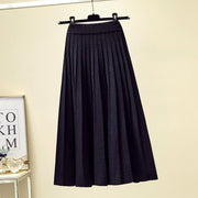 Spring Winter Women Knitted Pleated Skirt Fashion Midi Skirt Solid Color Loose High Waist Skirts Casual Female Women's Bottoms - #Kilts Boutique#