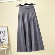 Spring Winter Women Knitted Pleated Skirt Fashion Midi Skirt Solid Color Loose High Waist Skirts Casual Female Women's Bottoms - #Kilts Boutique#