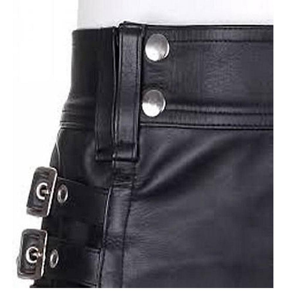 Stylish Black Leather Kilt Twin Cargo Pockets Cowhide Leather - #Kilts Boutique#