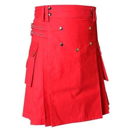 Stylish Men Handmade Red Deluxe Utility Fashion Kilt - #Kilts Boutique#