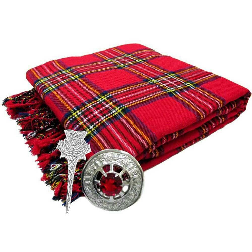 Traditional Scottish Highland Acrylic Wool Tartan Fly Plaids 48" with Brooch & Pin - #Kilts Boutique#