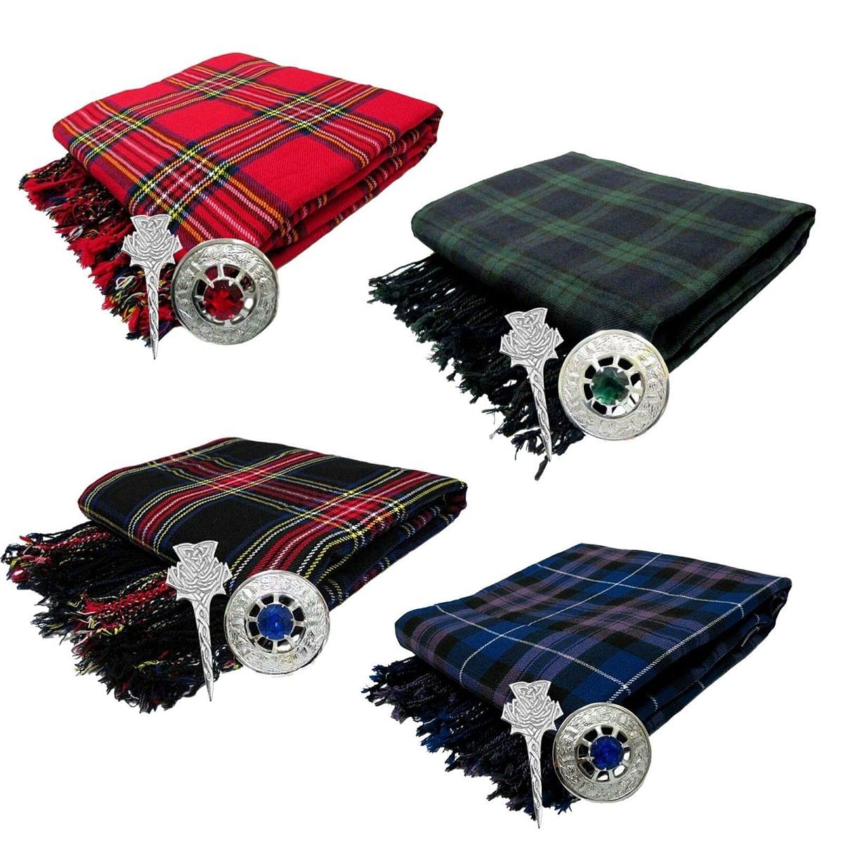 Traditional Scottish Highland Acrylic Wool Tartan Fly Plaids 48" with Brooch & Pin - #Kilts Boutique#