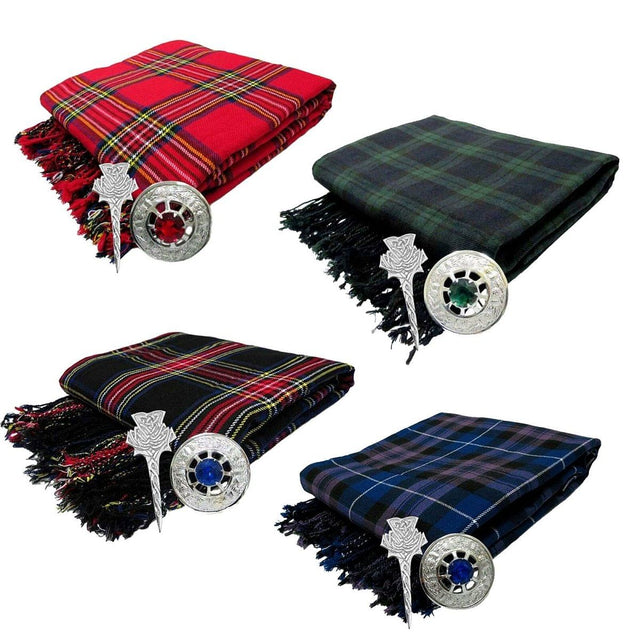 Traditional Scottish Highland Acrylic Wool Tartan Fly Plaids 48" with Brooch & Pin - #Kilts Boutique#