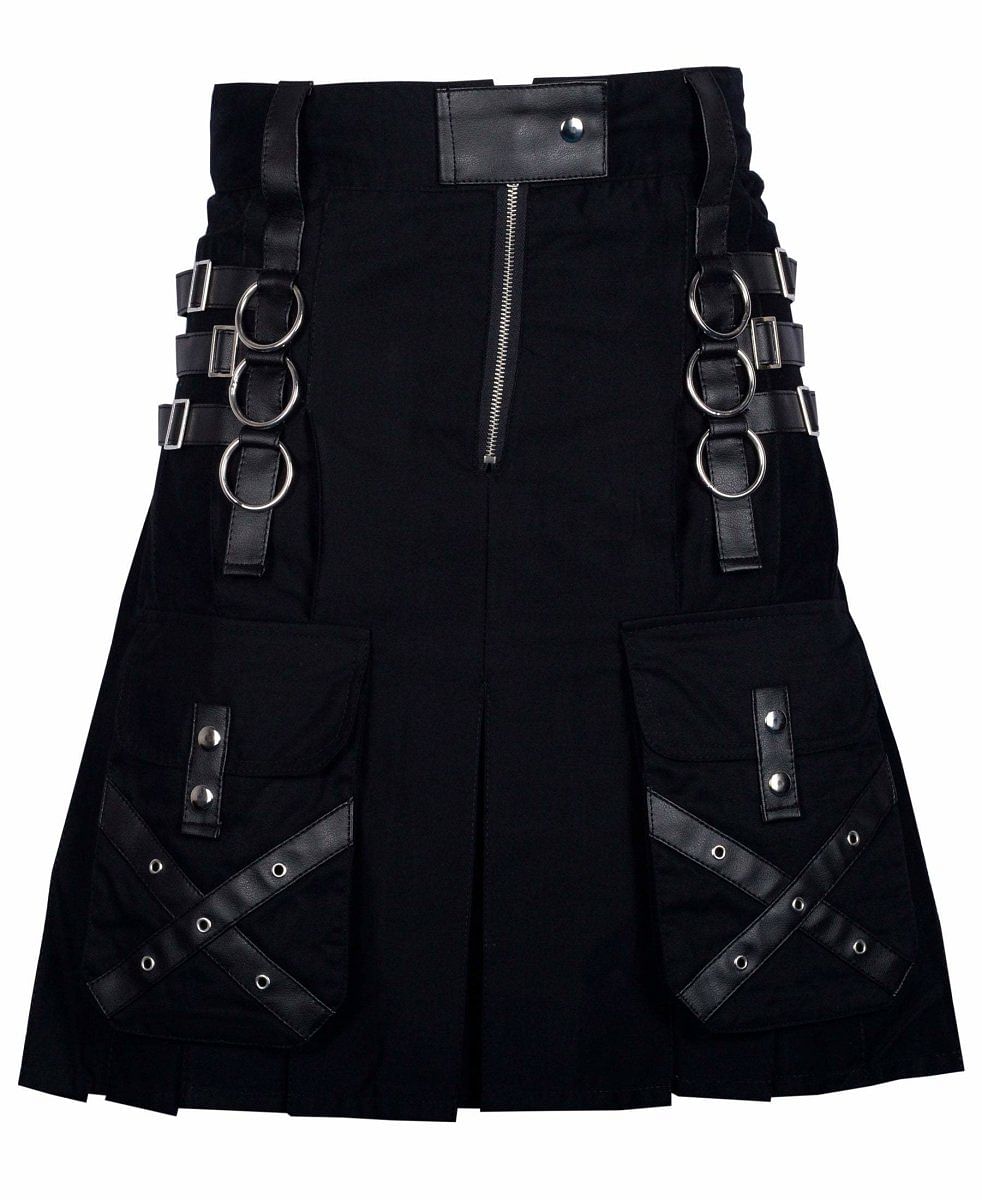Utility Black Cotton Gothic Kilt Cargo Pockets Modern Gothic Fashion Kilt Active Men - #Kilts Boutique#