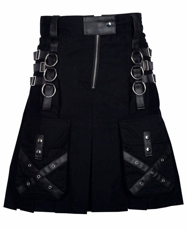 Utility Black Cotton Gothic Kilt Cargo Pockets Modern Gothic Fashion Kilt Active Men - #Kilts Boutique#