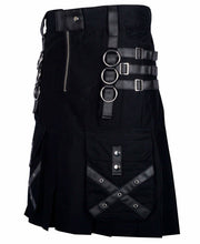 Utility Black Cotton Gothic Kilt Cargo Pockets Modern Gothic Fashion Kilt Active Men - #Kilts Boutique#