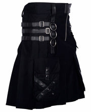 Utility Black Cotton Gothic Kilt Cargo Pockets Modern Gothic Fashion Kilt Active Men - #Kilts Boutique#