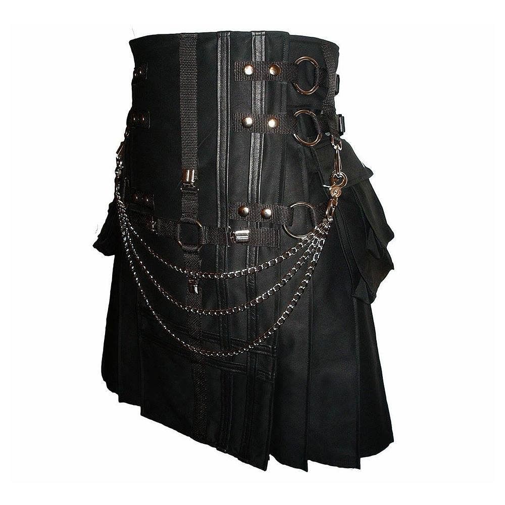 Utility Kilt Cross Gothic Cargo Pockets Modern Gothic Fashion Kilt Active Men - #Kilts Boutique#