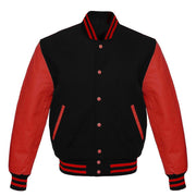 Varsity Letterman baseball jacket Wool Body & Leather Sleeves Black & Red Classic - #Kilts Boutique#