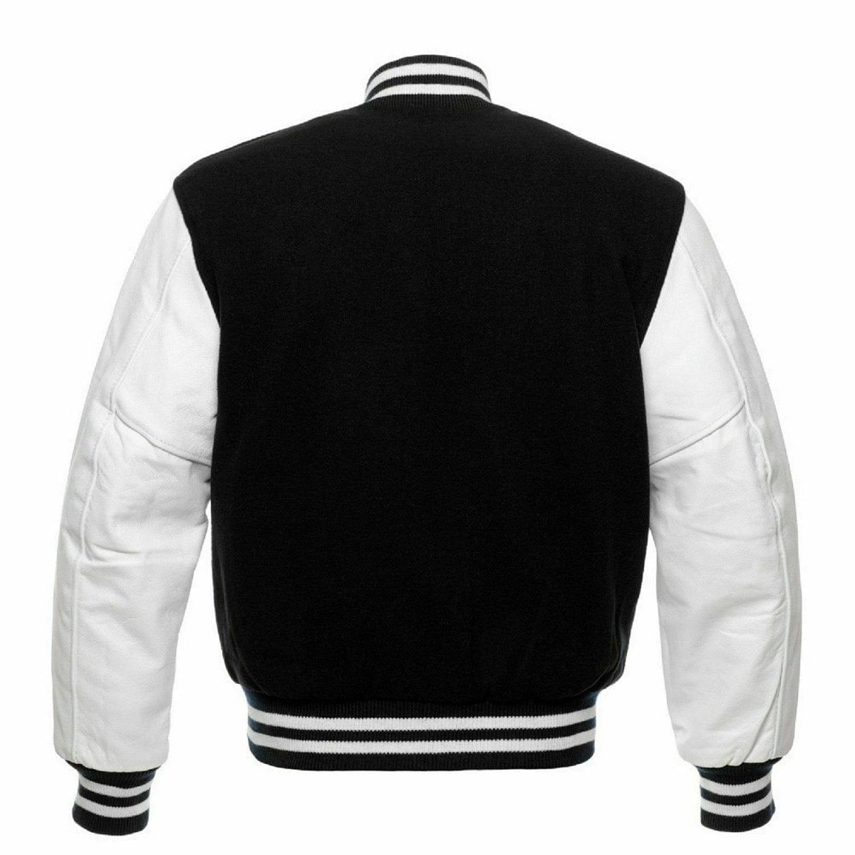 Varsity Letterman baseball jacket Wool Body & Leather Sleeves Black & White Classic - #Kilts Boutique#